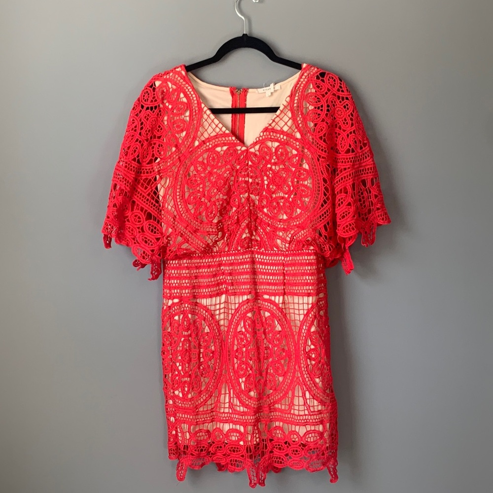 Flattering Soieblu Red Lace Dress Size Large